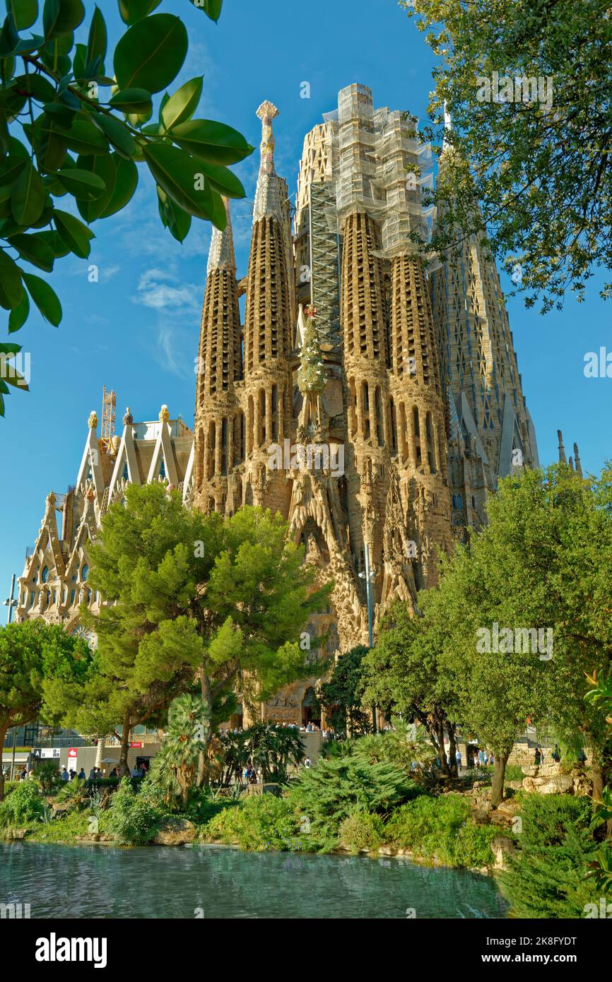 The north face of the Sagrada Familia, Basílica de la Sagrada Familia designed by Antoni Gaudi in Barcelona Spain. Stock Photo