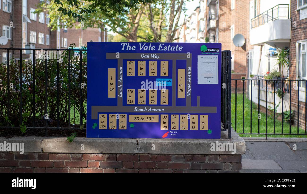A sign for The Vale Estate in Acton, London, UK Stock Photo Alamy