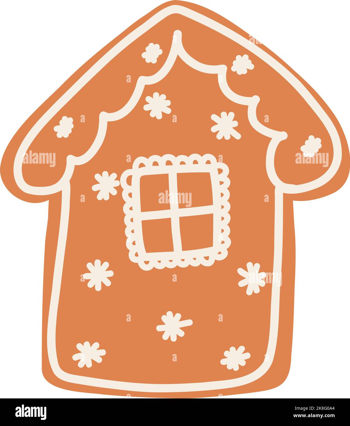 Christmas gingerbread cookie in cartoon style. Hand drawn vector illustration of winter holiday