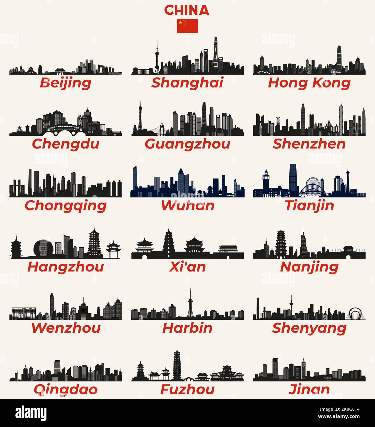 China cities skylines silhouettes vector set Stock Vector