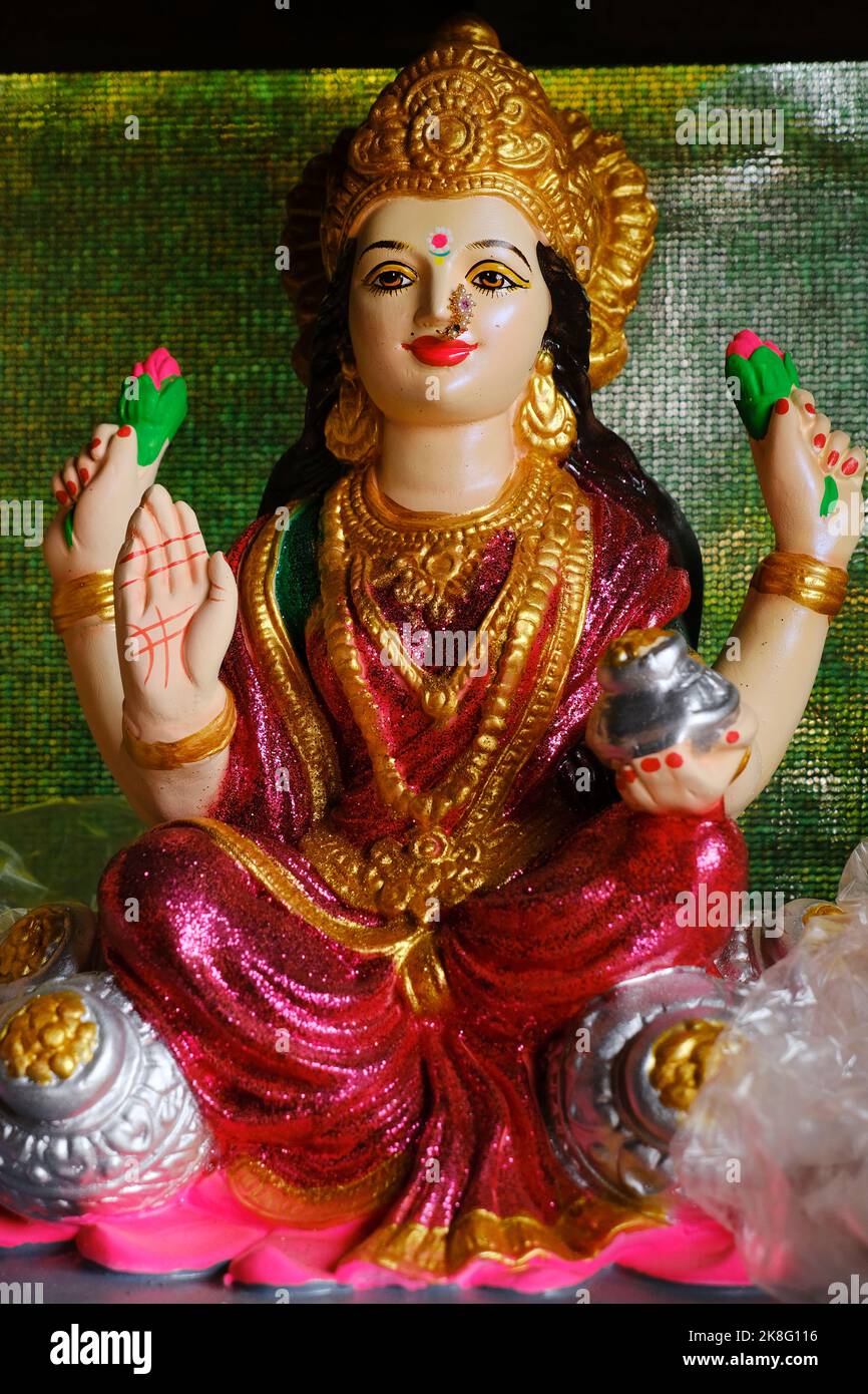 Beautiful statues of godess Lakshmi displayed for sale during festival