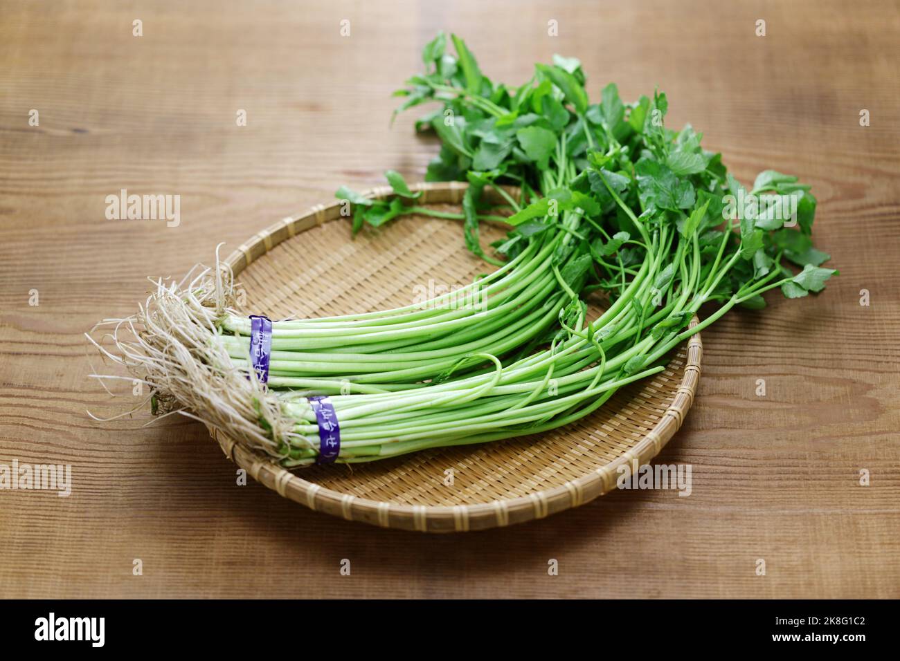 Seri (Japanese parsley) from Sendai on a bamboo tray. The meaning of