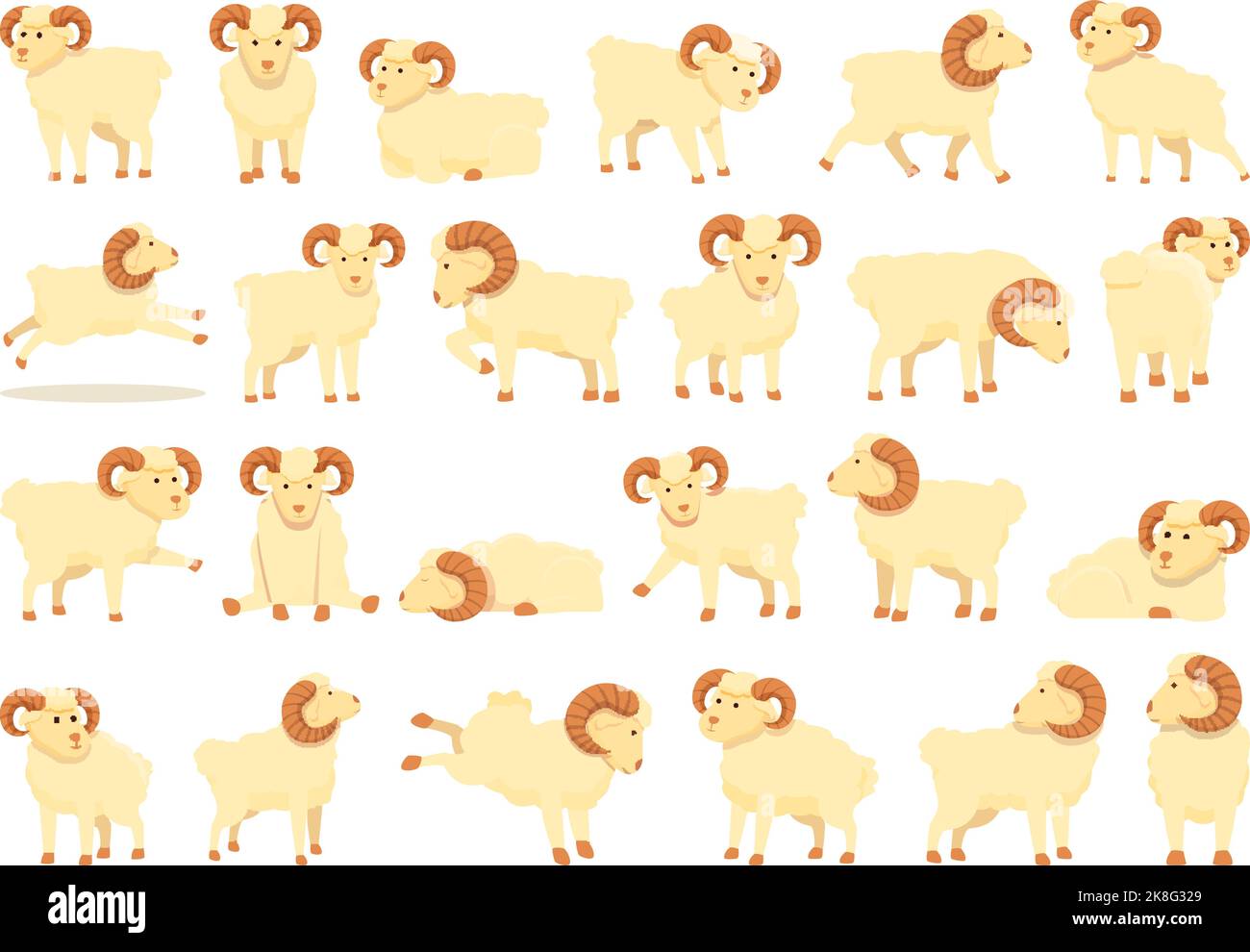 Ram icons set cartoon vector. Goat mascot. Angry head Stock Vector ...