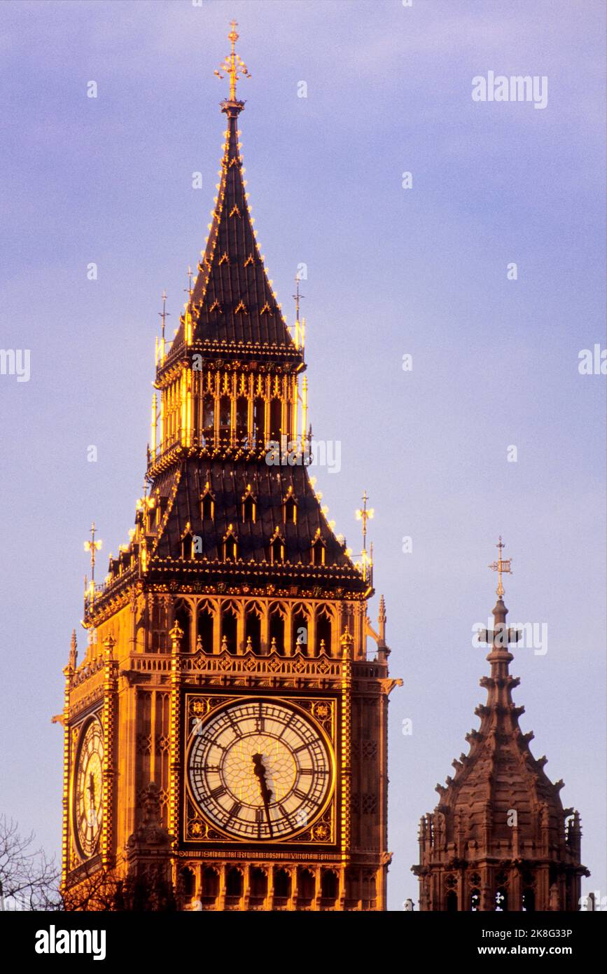 Big Ben clock tower, House of Parliament, London England. Also known as Elizabeth Tower and St Stephen's and Great Bell Tower Palace of Westminster. Stock Photo