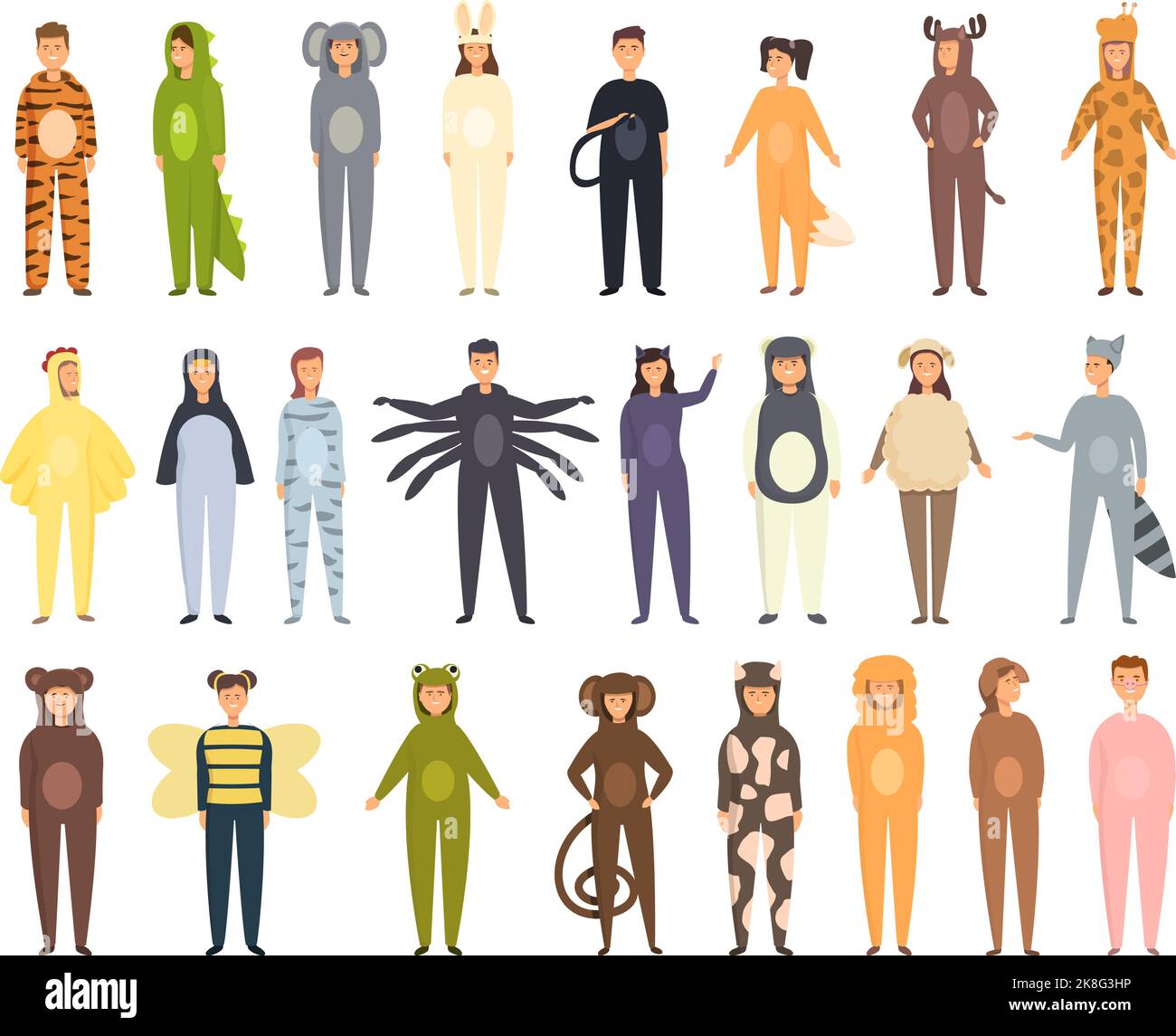 Halloween animal costume icons set cartoon vector. Dog costume. Cat costume Stock Vector Image