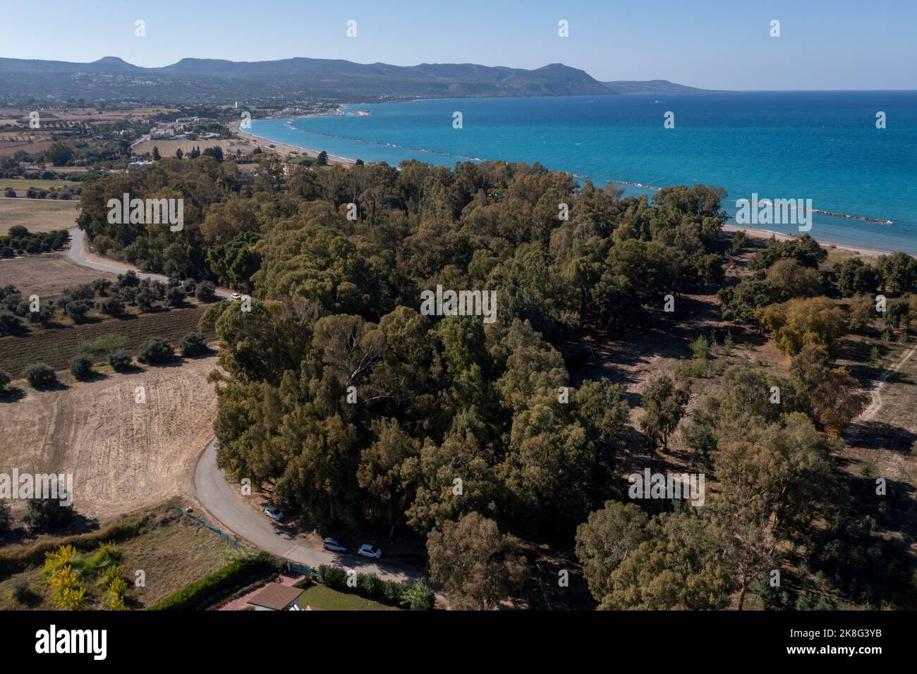 Aerial view of Chrysochou beach, Polis, Cyprus Stock Photo