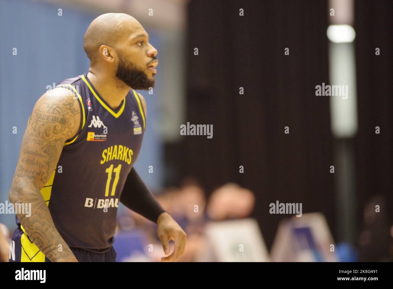 Sheffield, England, 23 October 2022. Rodney Glasgow Jr playing for B. Braun Sheffield Sharks against Newcastle Eagles in a BBL match at Ponds Forge. Credit: Colin Edwards/Alamy Live News. Stock Photo