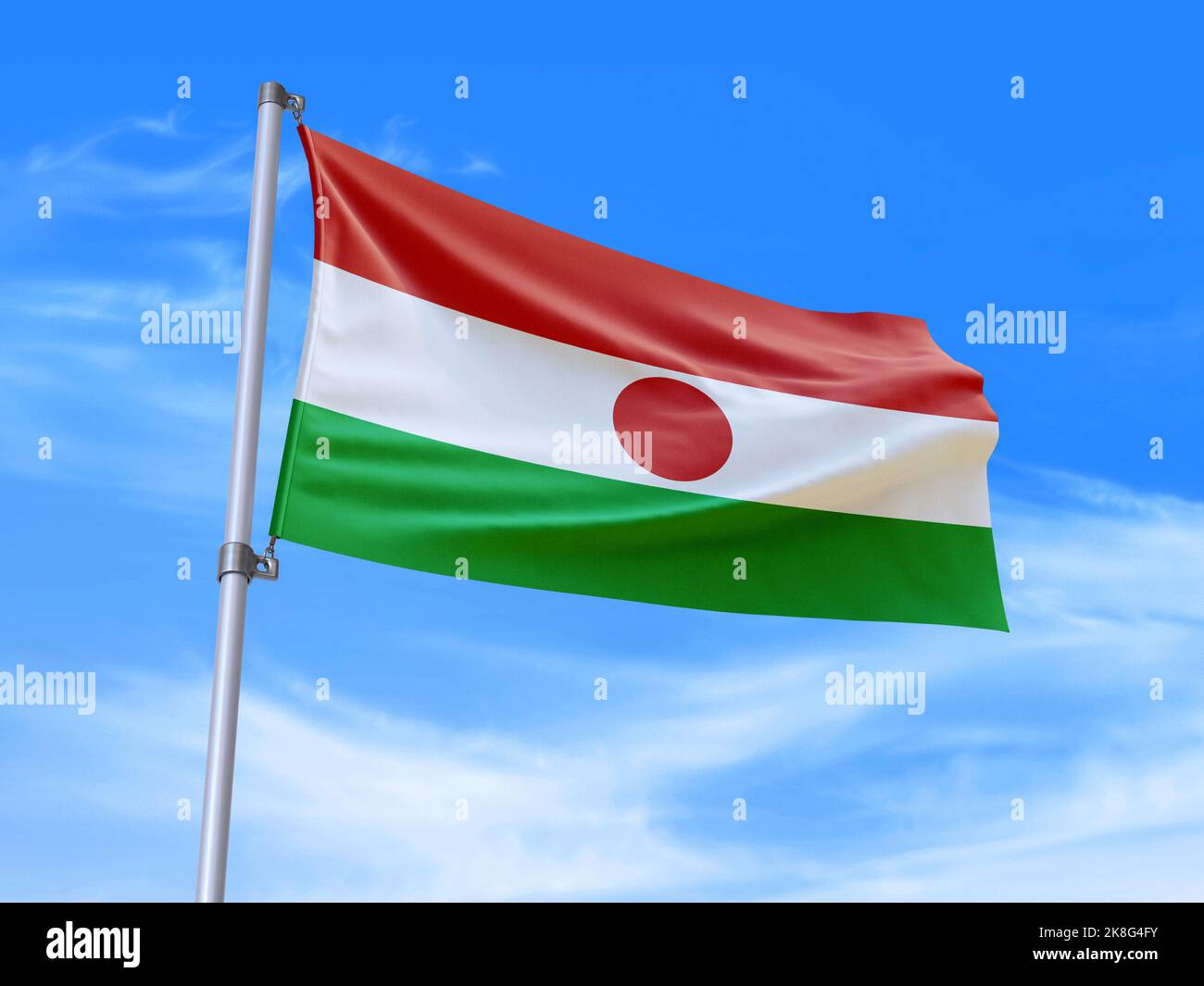 Beautiful Niger flag waving in the wind with sky background - 3D illustration - 3D render Stock Photo