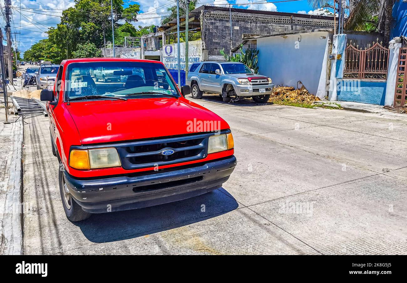 Various Mexican pickup trucks cars 4x4 Offroad vehicles in Playa del Carmen Quintana Roo Mexico