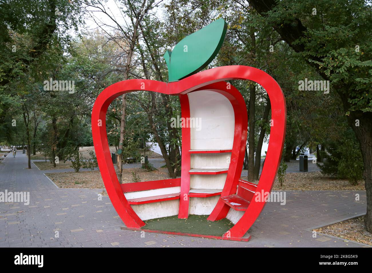 Street shelter shaped like an apple (Almaty means 'Father of Apples