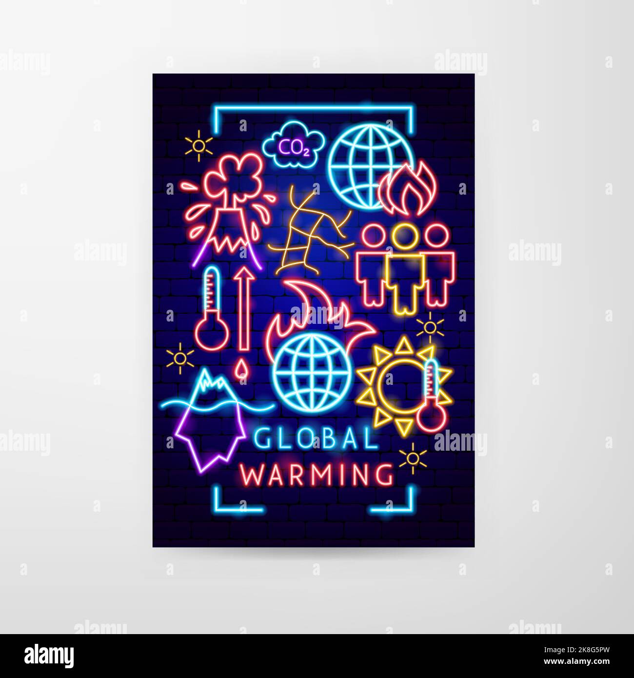 Global Warming Neon Flyer Stock Vector