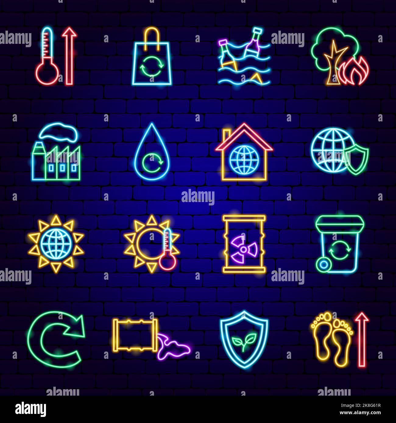Save Planet Neon Icons Stock Vector