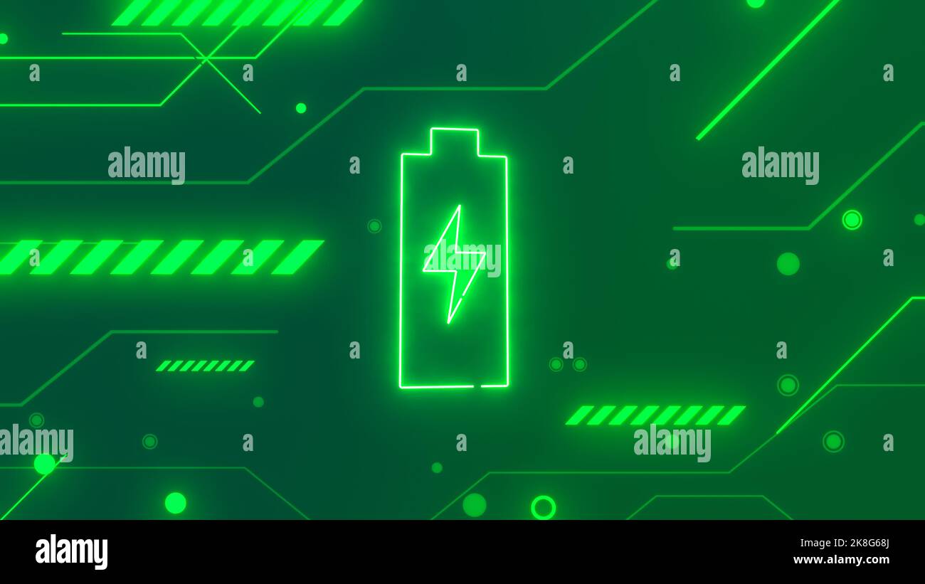 Neon battery charging in a technological background of circuit board