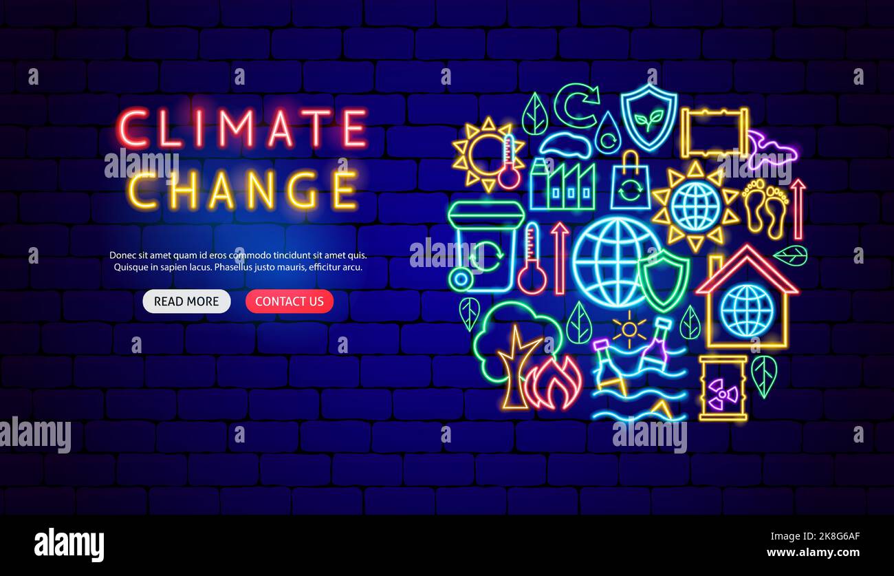 Climate Change Neon Banner Design Stock Vector