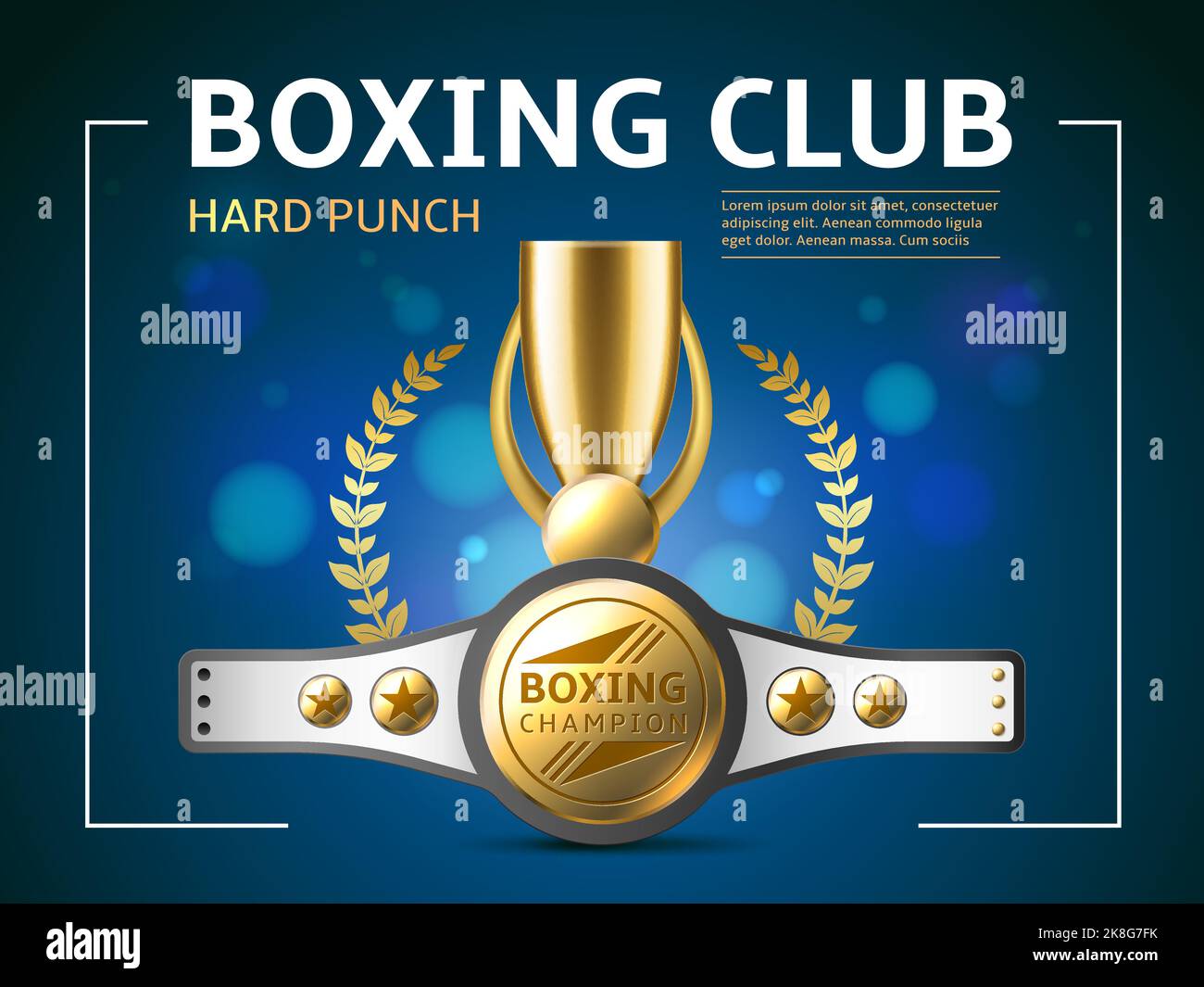 Boxing belt cup poster. Realistic award winning objects, professional sport club banner, golden