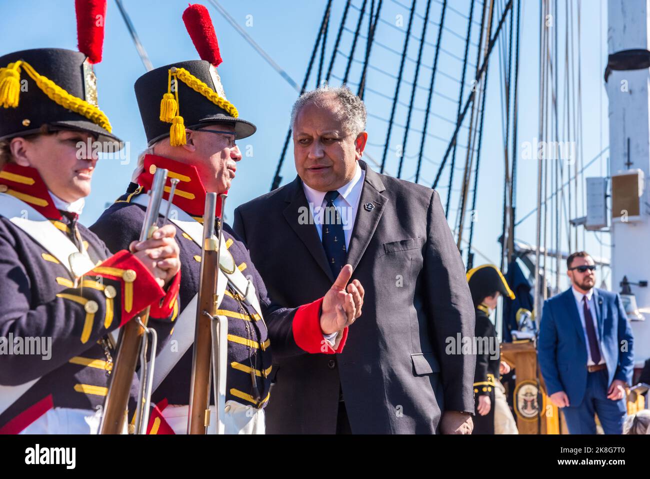 USS Constitution went underway from Charlestown Navy Yard for the 225th birthday celebration. Stock Photo