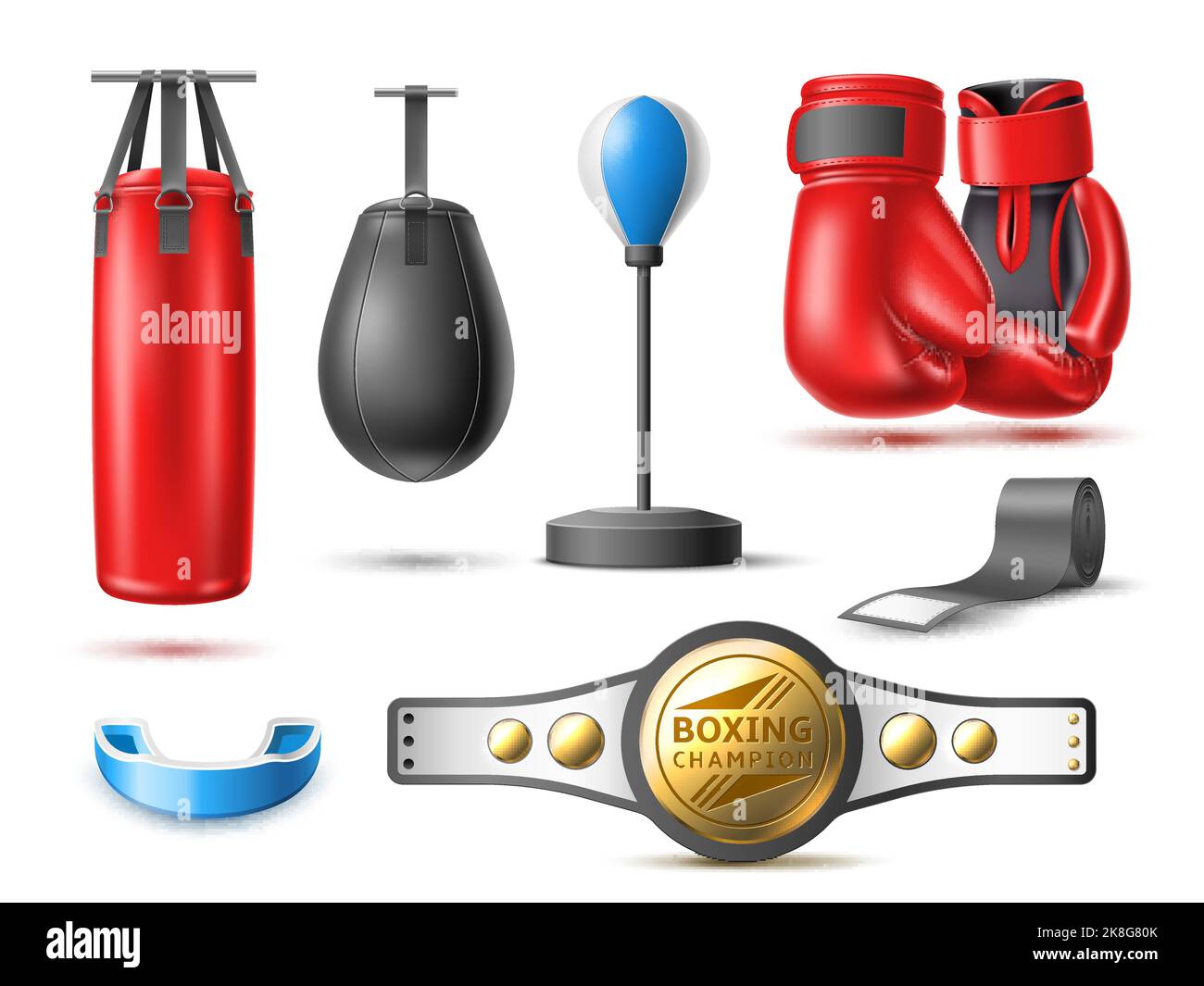 Realistic boxing set. Professional fighting sport accessories