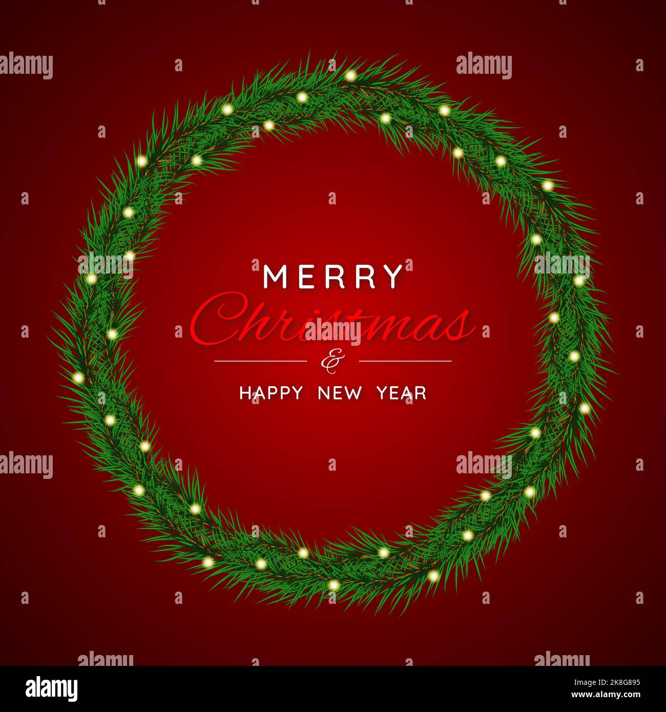 Christmas banner with fir tree branches, balls and garland. Christmas ...