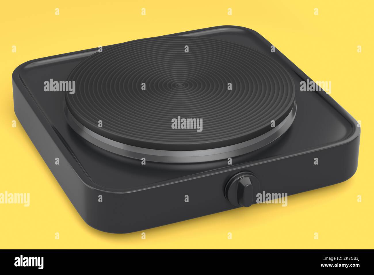 Portable camping electric stove isolated on yellow background. 3d