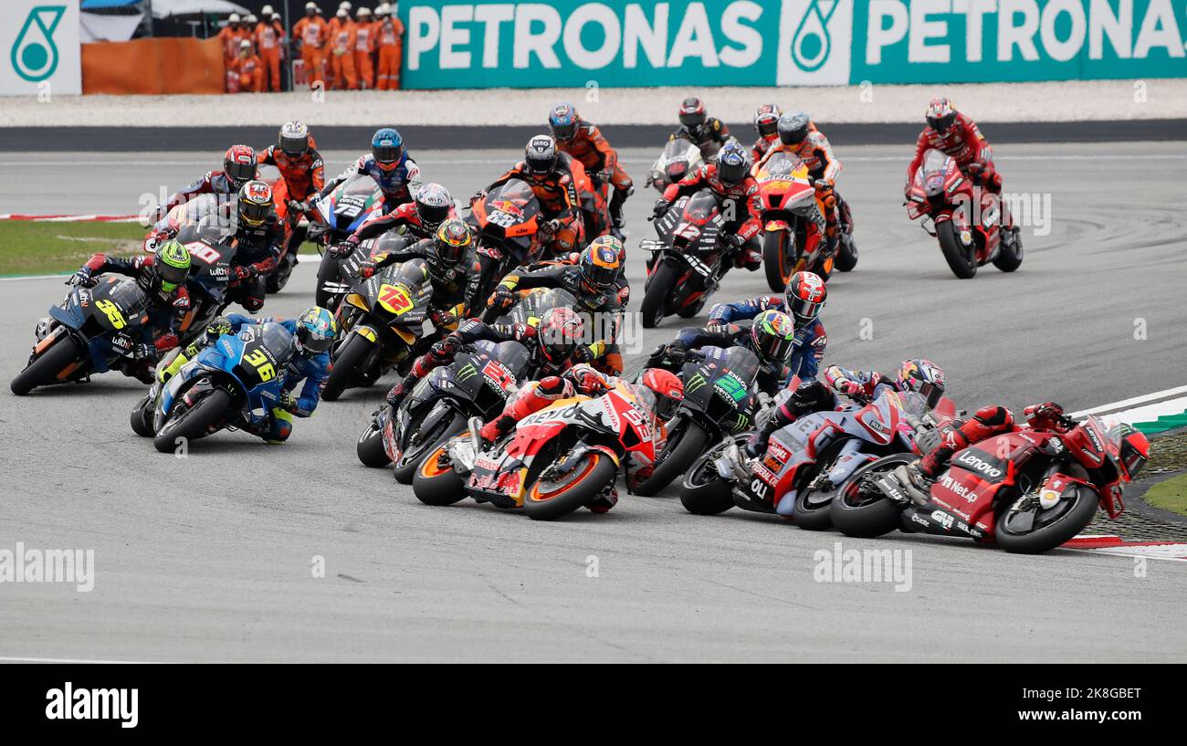 Italian rider Francesco Bagnaia of Ducati Lenovo Team leads the pack ...