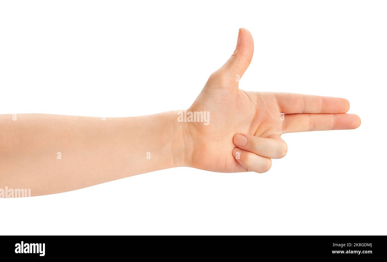 gun finger gesture path isolated on white Stock Photo