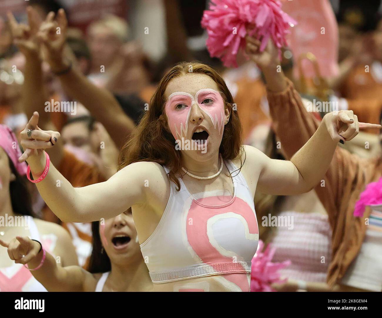 October 22, 2022: A member of the Longhorn Hell Raisers during an NCAA college volleyball game between Texas and West Virginia on Oct. 22, 2022, in Austin. Texas won 3-0. (Credit Image: © Scott Coleman/ZUMA Press Wire) Stock Photo