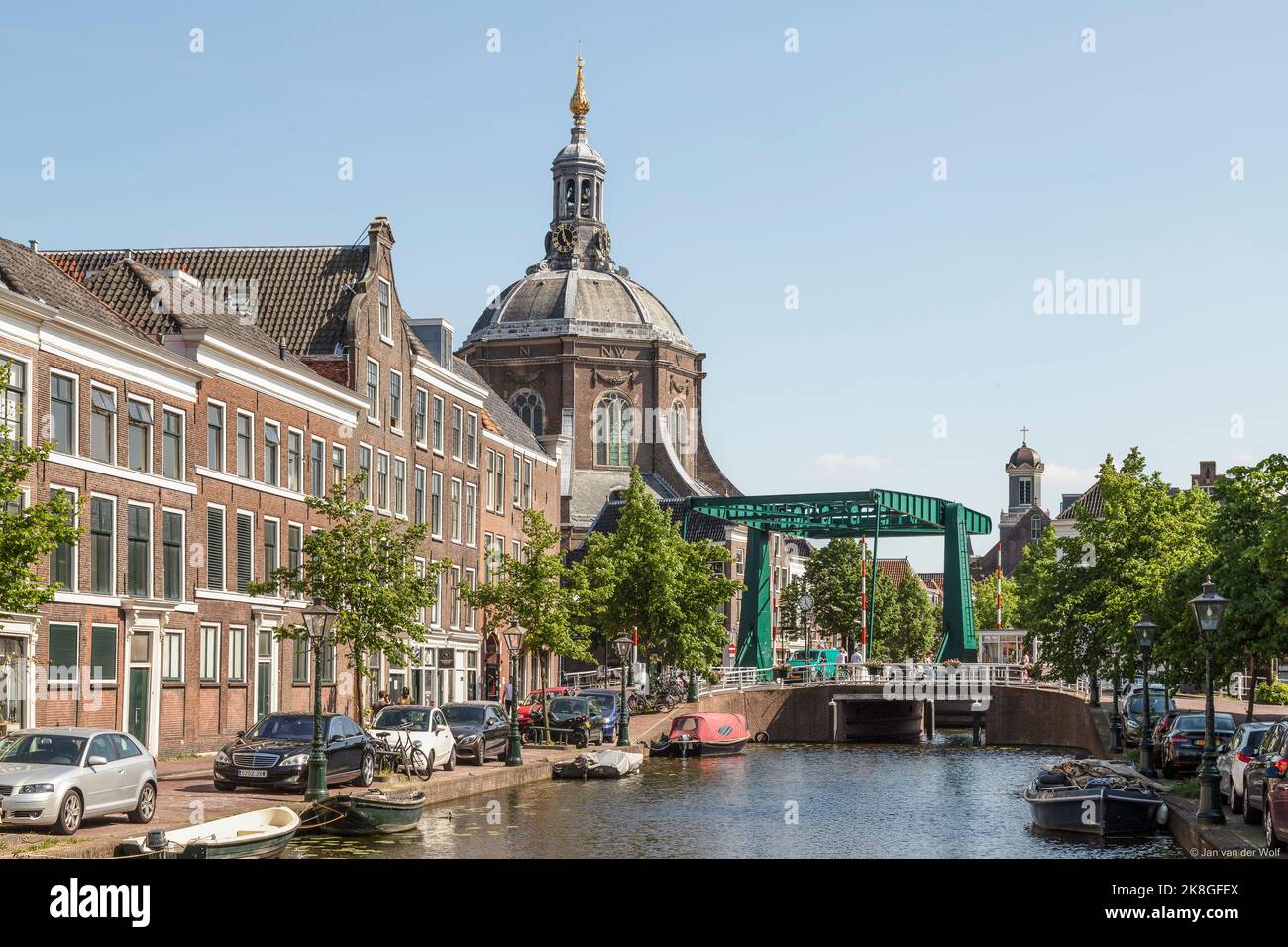 Cityscape of the Dutch student city of Leiden with a view of the