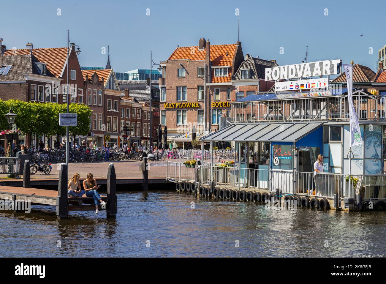 Sunny day in the center of the student city of Leiden in the