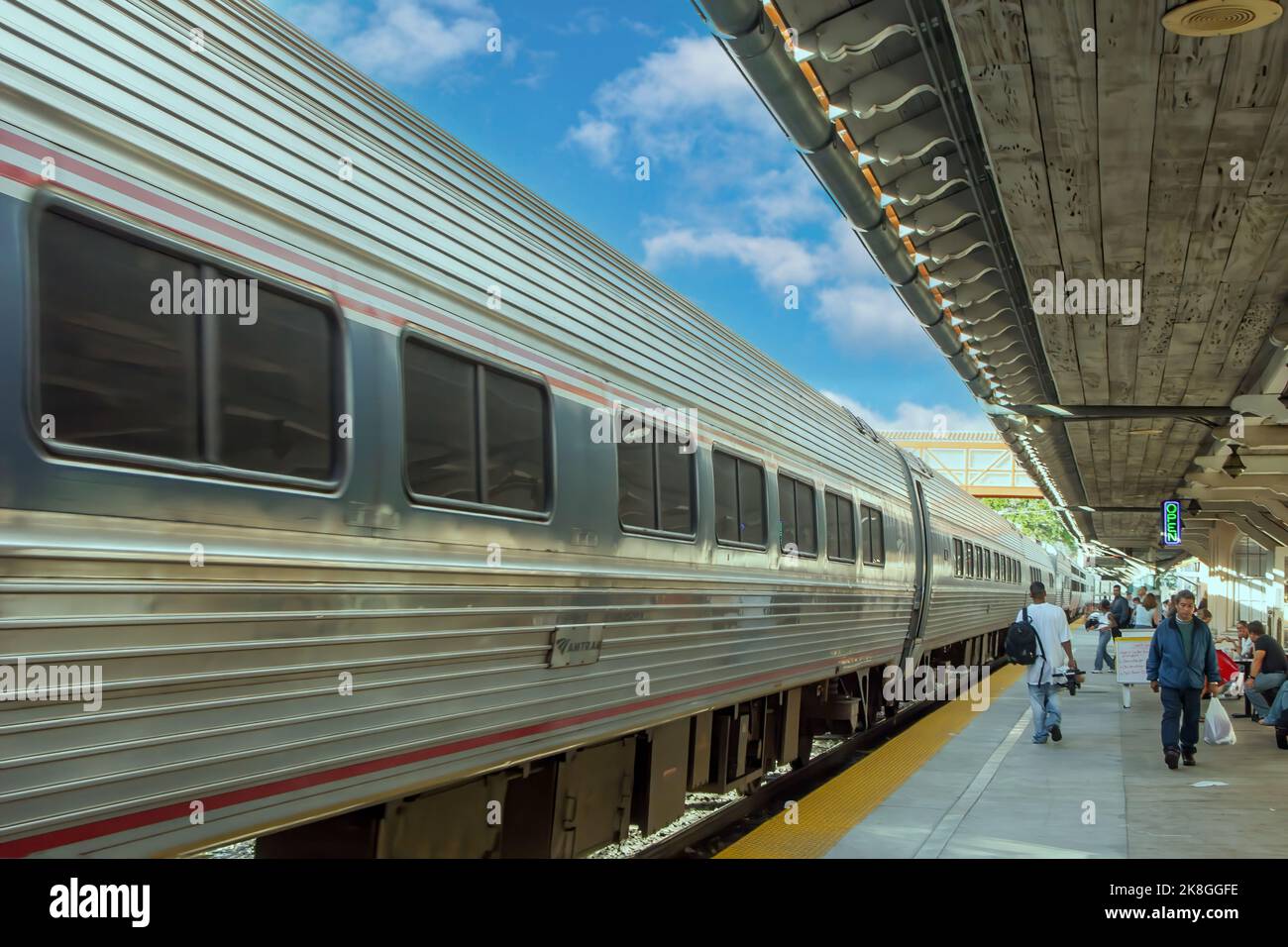 An Amtrak train boards at the historic Seaboard Air Line Station, in West Palm Beach, Florida. Stock Photo