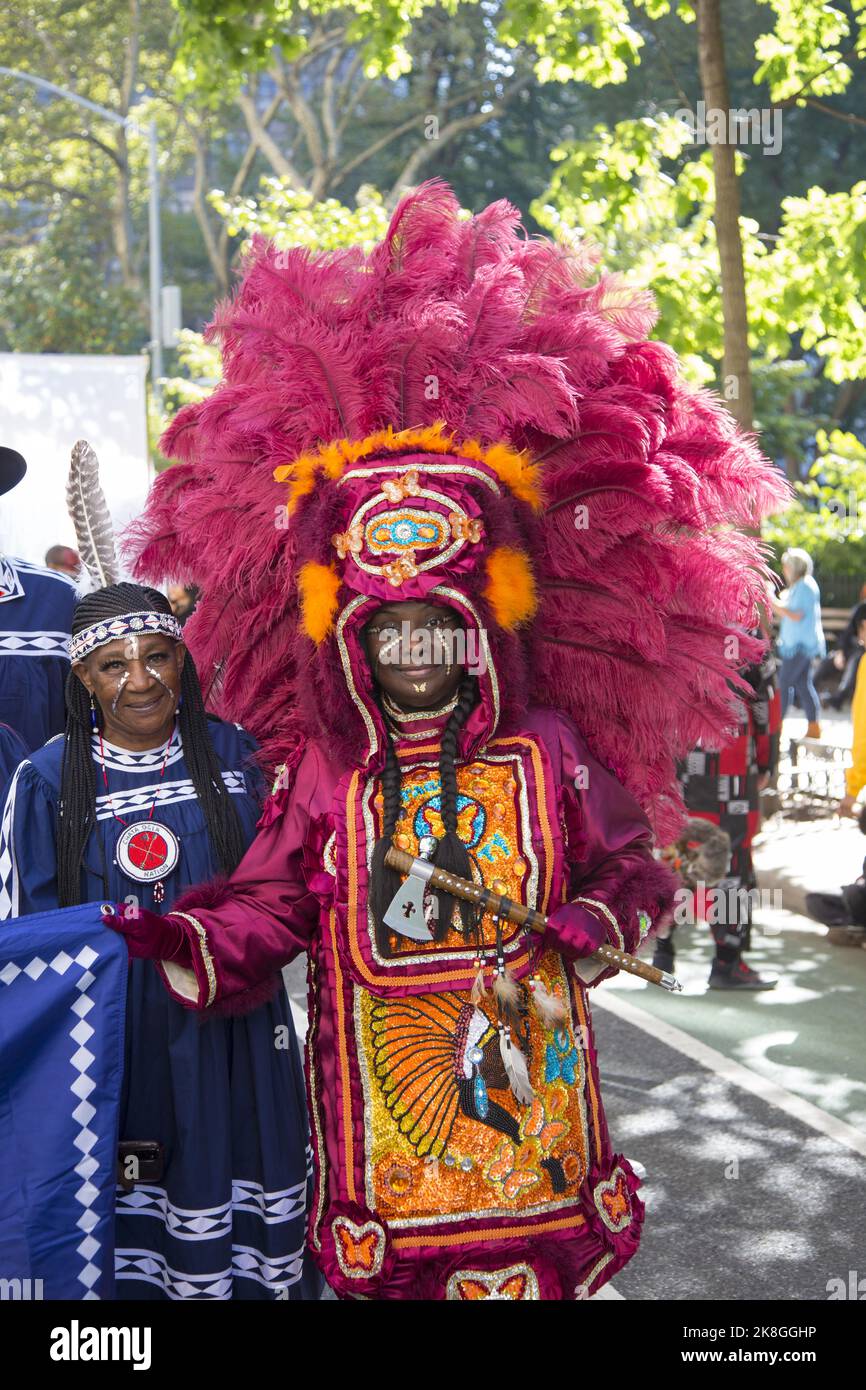 The first annual 'Indigenous Peoples of the Americas Day Parade' took place in New York City on Oct. 15, 2022Members of the Chata Ogla Nation, Bayou LaCombe Tribe. Historic Indian people of Louisiana and Mississippi. Stock Photo