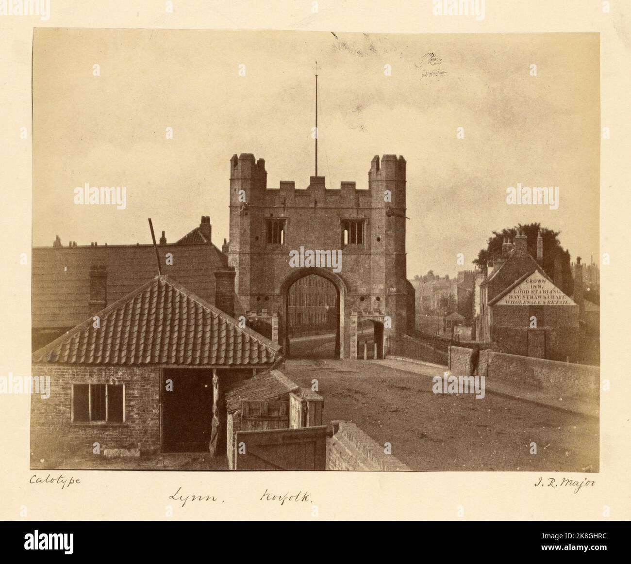Lynn, Norfolk.  Reverend John Richardson Major.  1854–1856.  An albumen silver photographic print of the area around the medieval South Gates at the southern entrance to the town of King's Lynn in Norfolk. Stock Photo