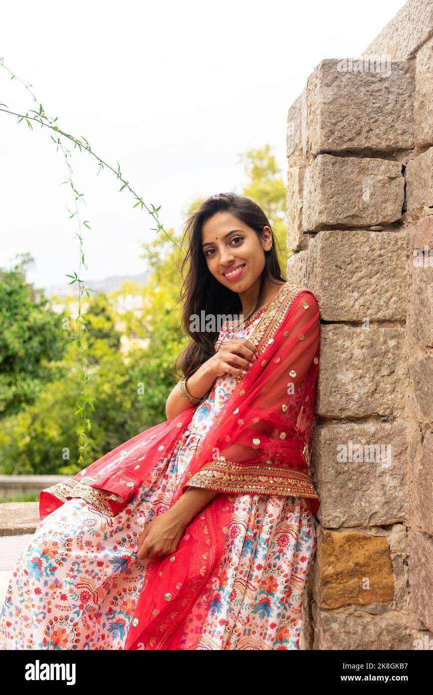 Pensive indian woman long hair hi-res stock photography and images - Alamy