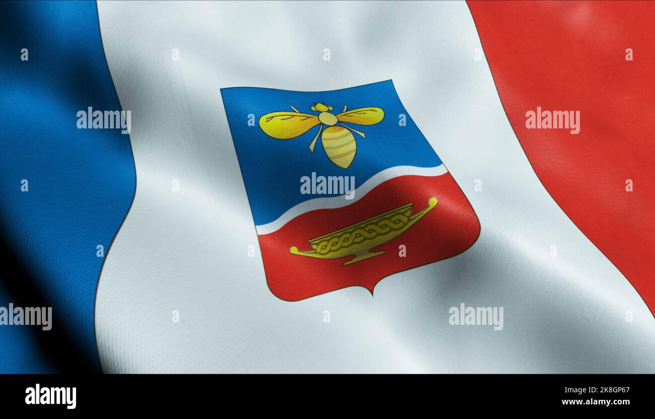 3D Illustration of a waving Ukraine city flag of Simferopol Stock Photo