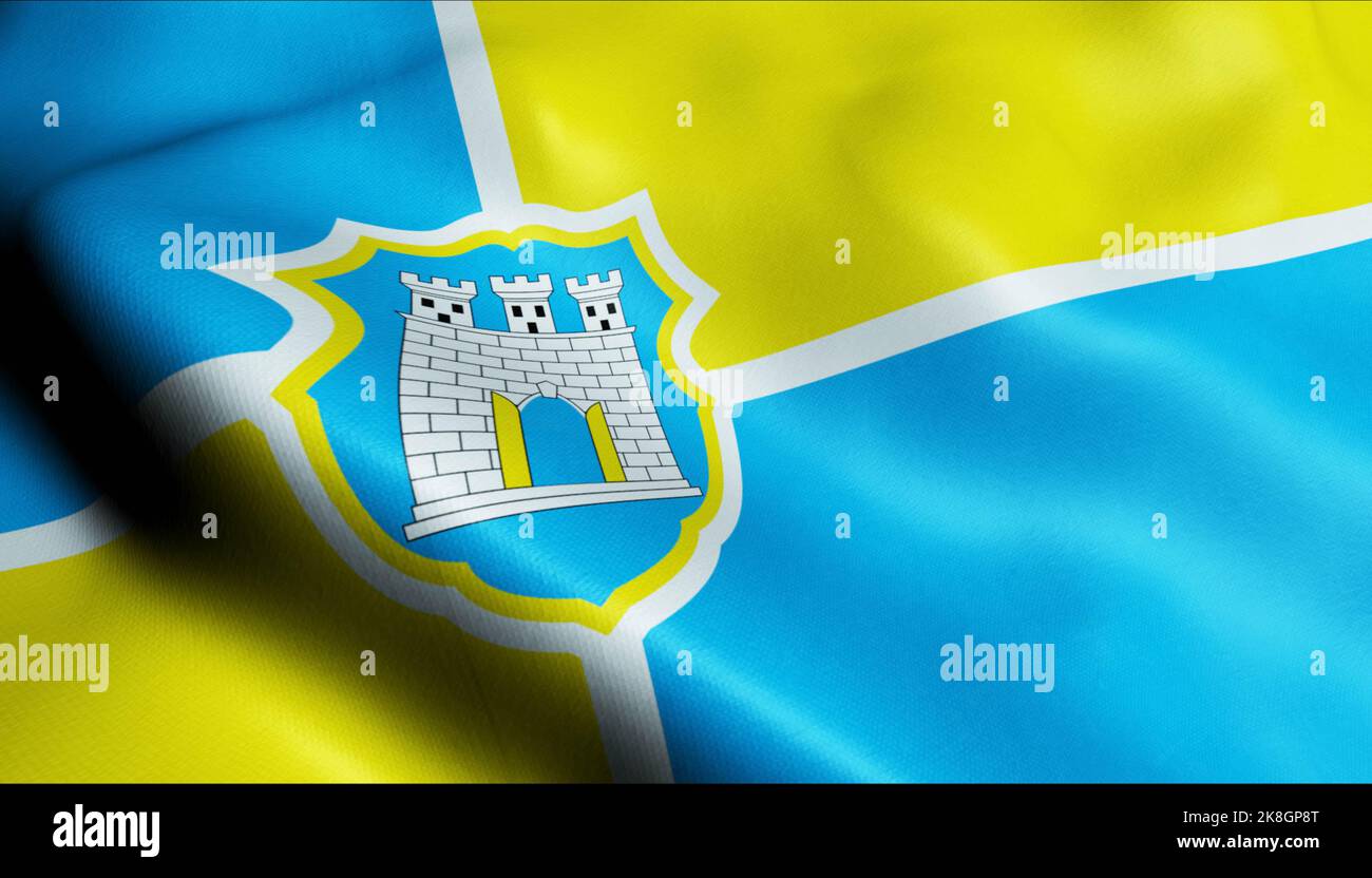 3D Illustration of a waving Ukraine city flag of Zhytomyr Stock Photo