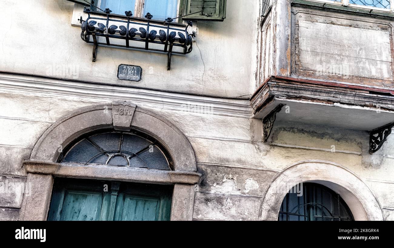 Facade of a historic house in old town with window and door Stock Photo ...