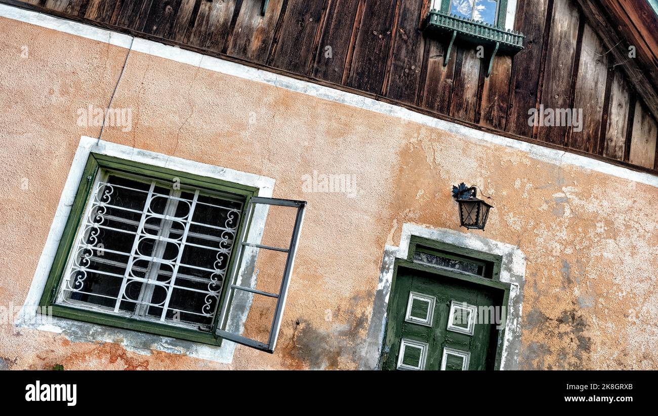 Facade of a historic house in old town with window and door Stock Photo ...