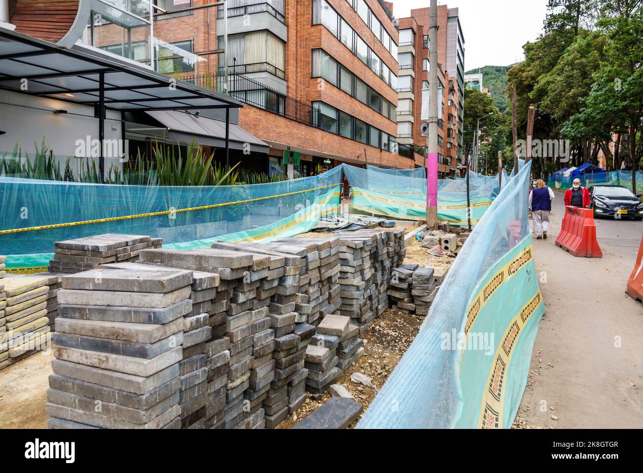 Bogota Colombia,El Chico Calle 94 under construction site capital improvements,infrastructure safety barrier stacked pavers,Colombian Colombians Hispa Stock Photo