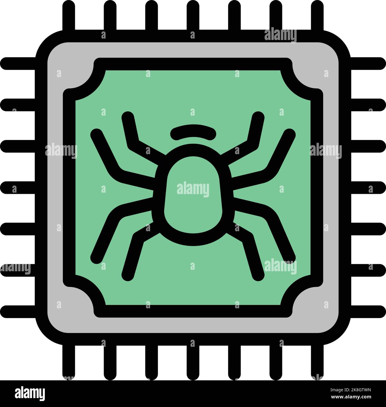 Processor bug icon outline vector. Virus fraud. Cyber attack Stock ...