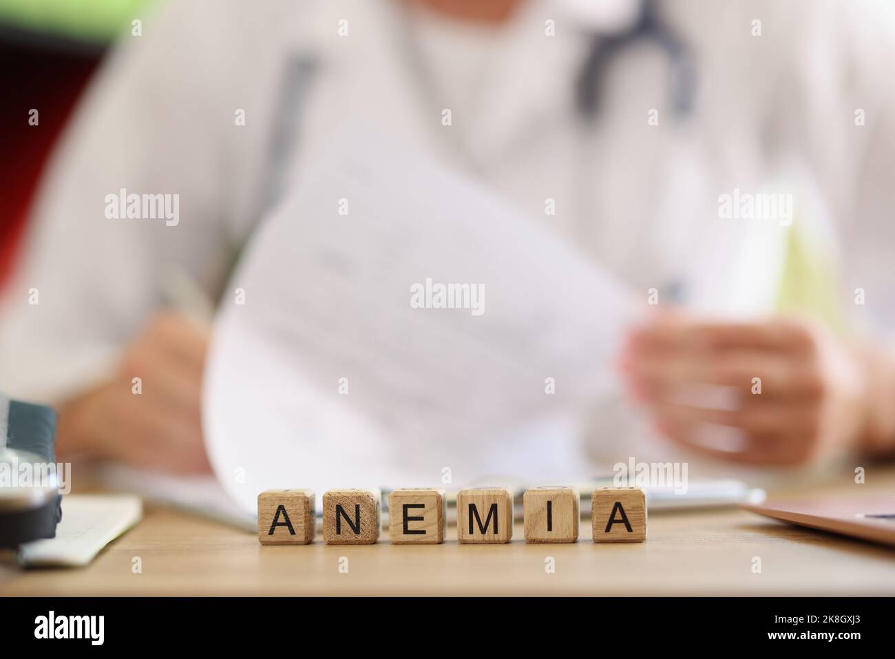 Word anemia collected with wooden letters cubes Stock Photo