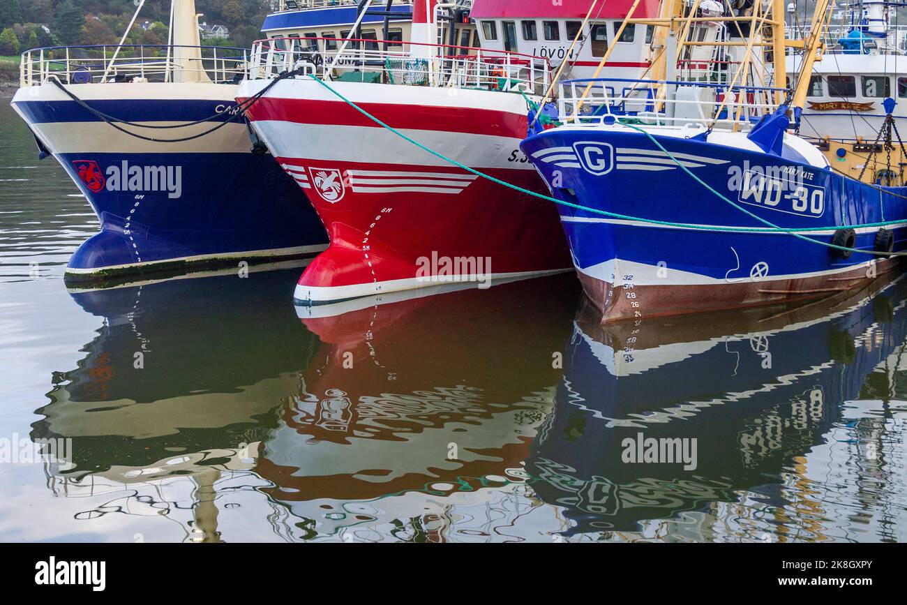 Draught marks on the bows of Trawlers. Stock Photo