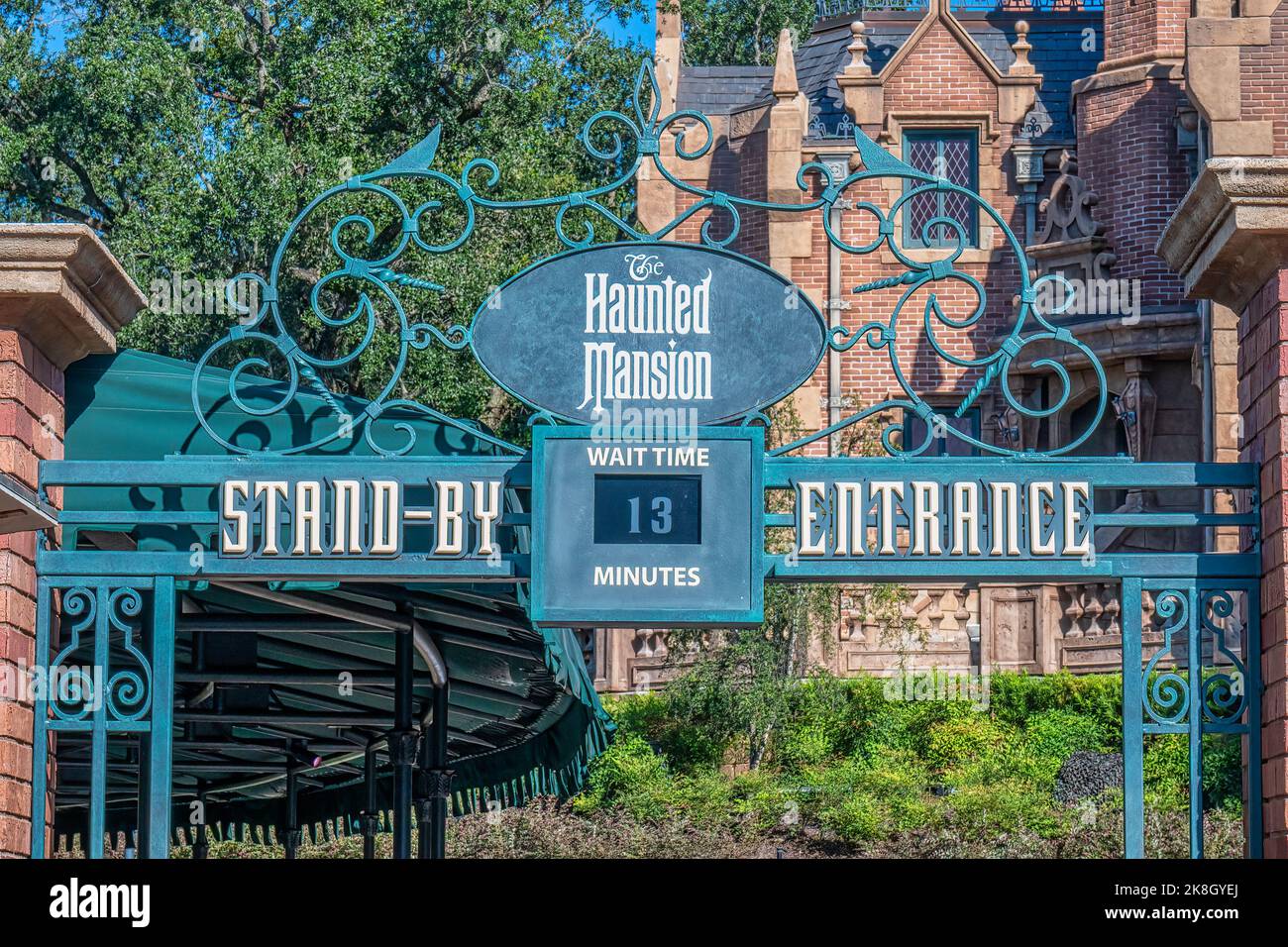 ORLANDO, UNITED STATES, 30th  SEPTERBER 2022: Sign above the main entrance to the Haunted Mansion ride Stock Photo