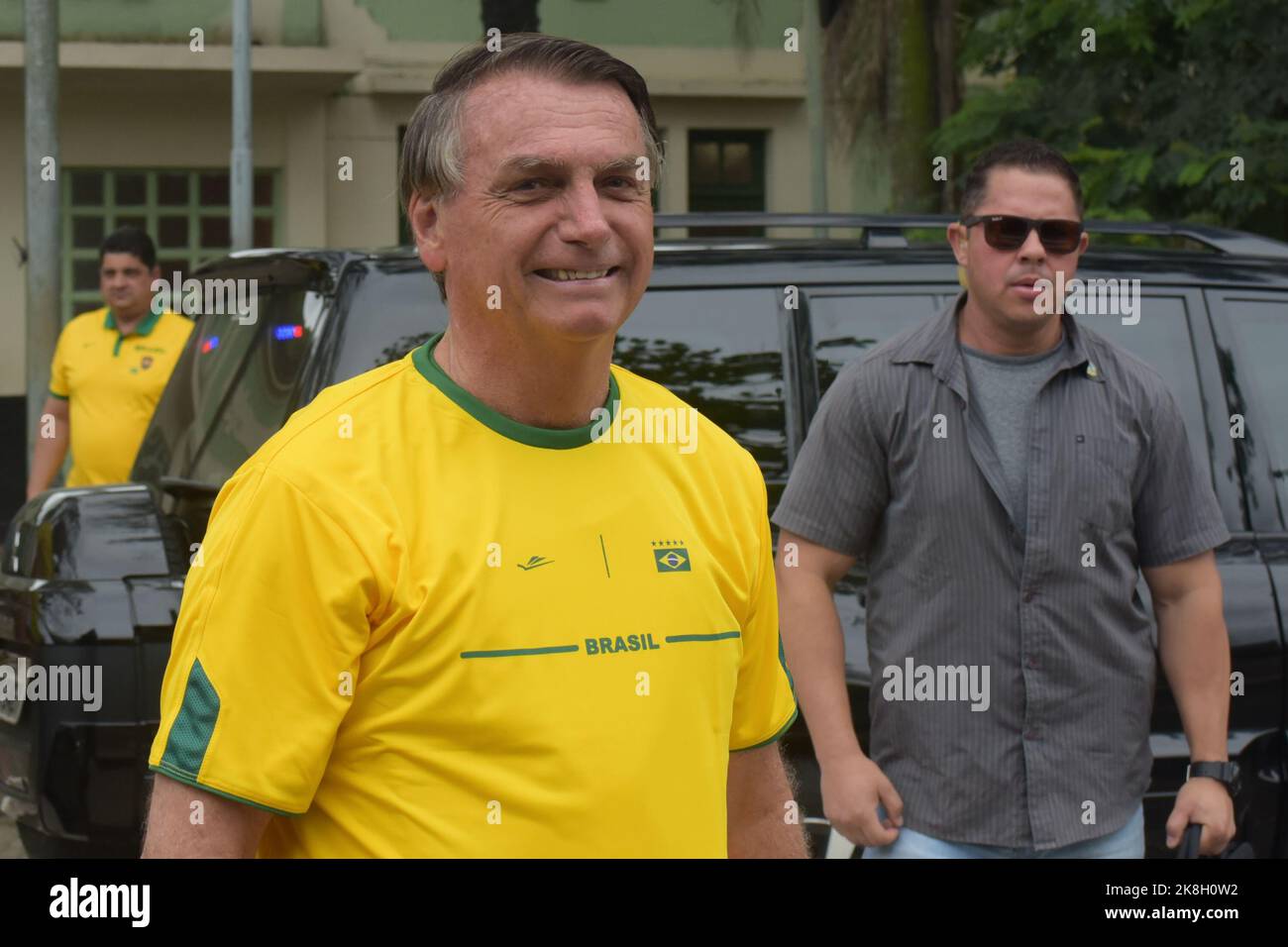Jair Messias Bolsonaro, current president of Brazil and re-election candidate for the presidency in the 2022 elections,going to vote in Rio de Janeiro Stock Photo