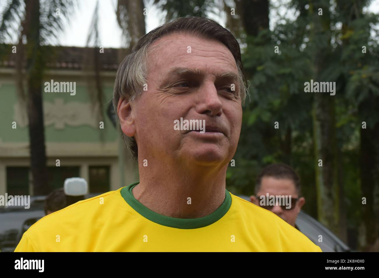 Jair Messias Bolsonaro, current president of Brazil and re-election candidate for the presidency in the 2022 elections,going to vote in Rio de Janeiro Stock Photo