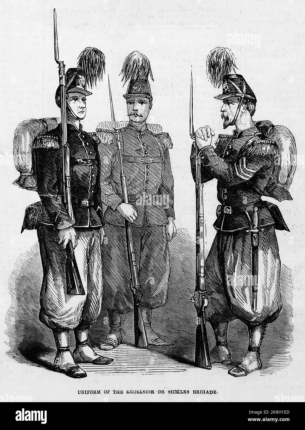 Uniform of the Excelsior or Sickles Brigade. September 1862. 19th century American Civil War illustration from Frank Leslie's Illustrated Newspaper Stock Photo