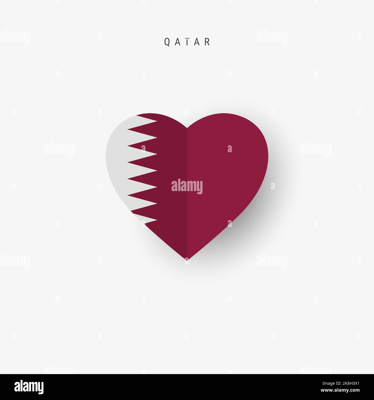 Qatar heart shaped flag. Origami paper cut Qatari national banner. 3D