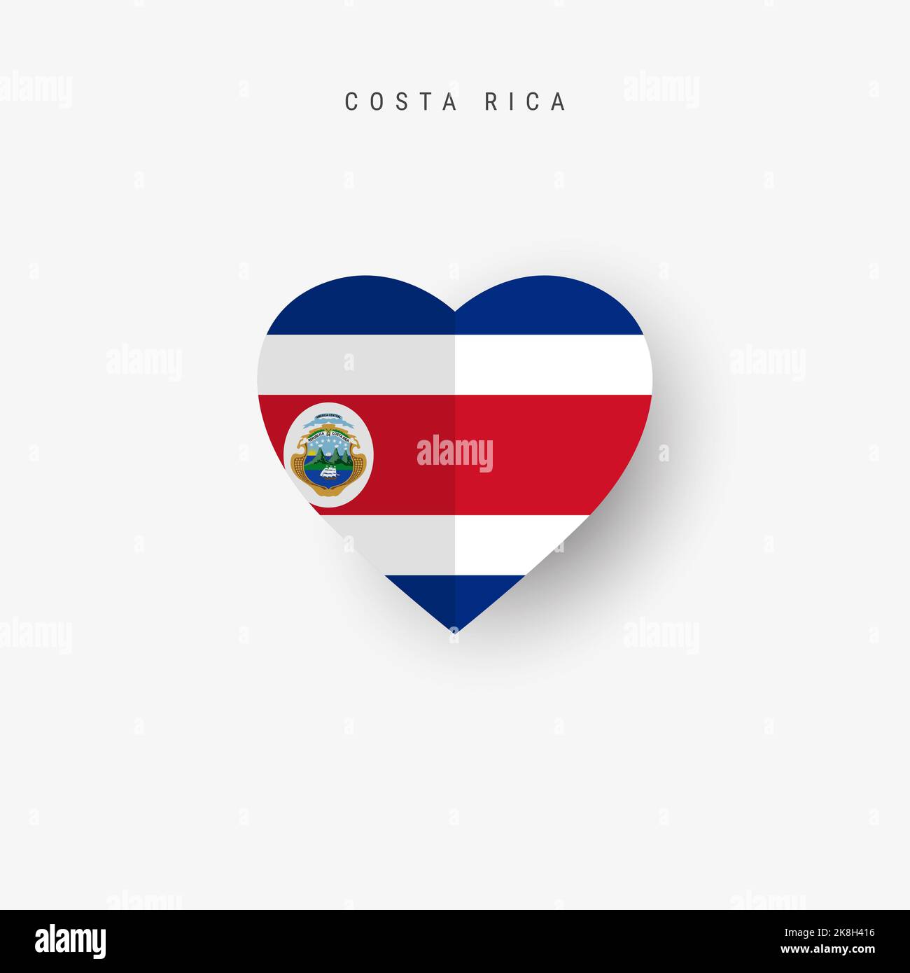 Costa Rica heart shaped flag. Origami paper cut Costa Rican national