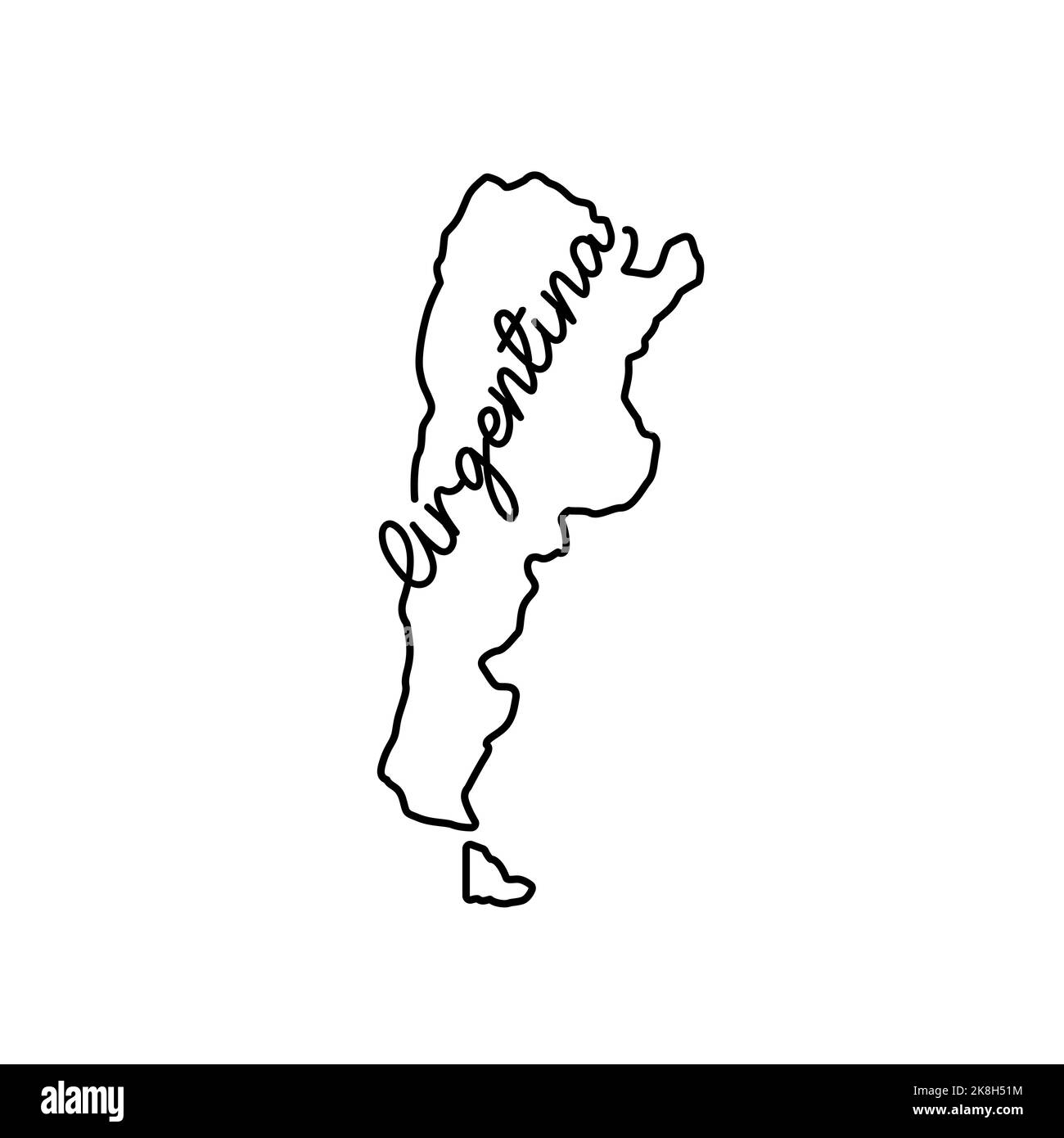 Argentina outline map with the handwritten country name. Continuous line drawing of patriotic home sign. A love for a small homeland. T-shirt print id Stock Photo