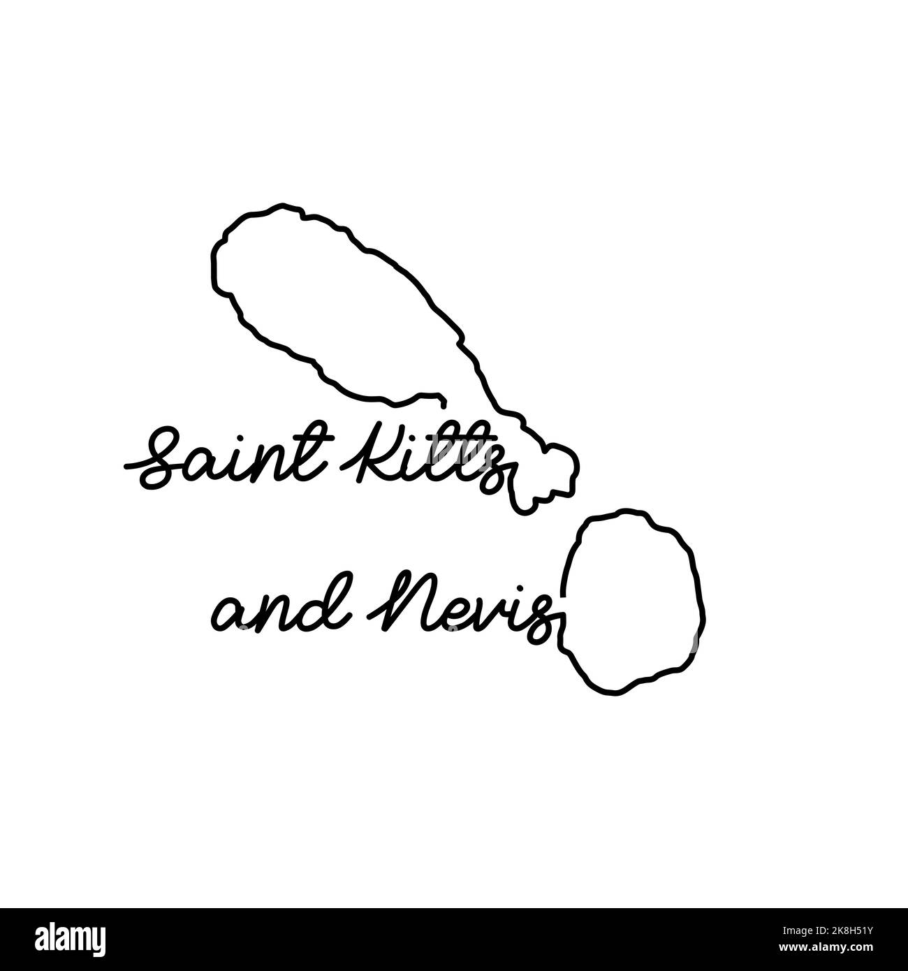 Saint Kitts and Nevis outline map with the handwritten country name. Continuous line drawing of patriotic home sign. A love for a small homeland. T-sh Stock Photo