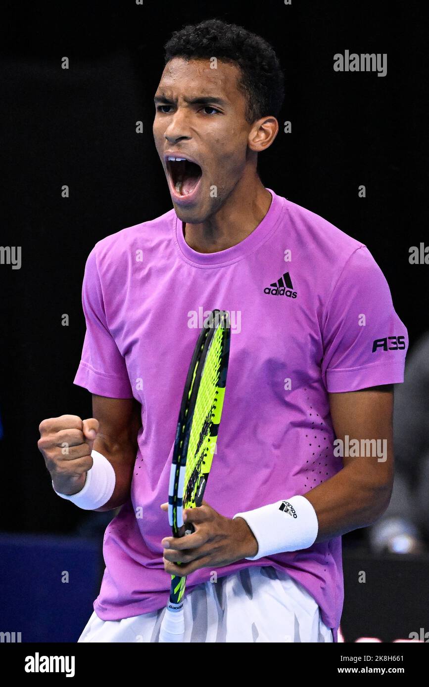 Canadian Felix AugerAliassime celebrates during the men's singles
