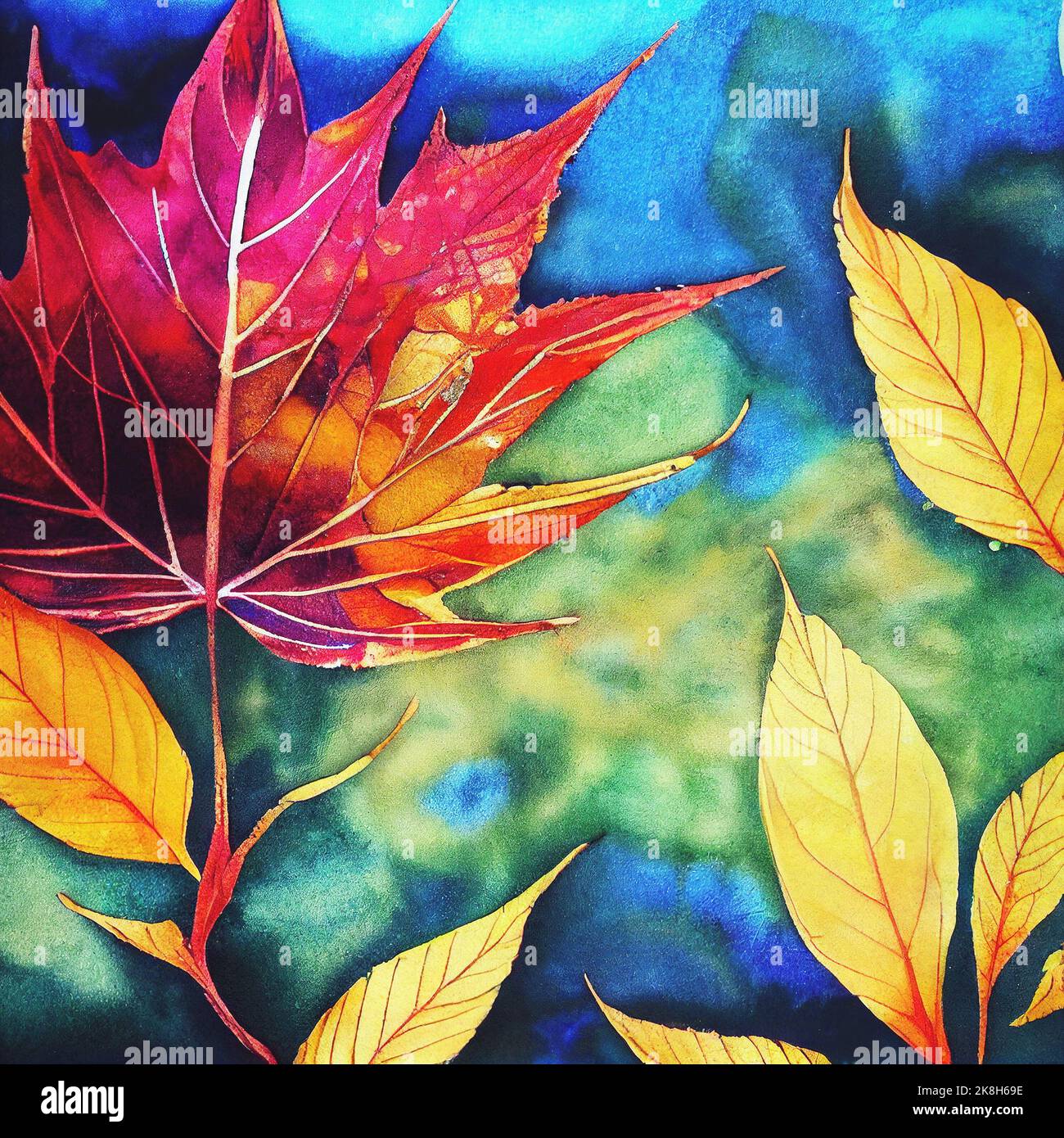 Beautiful Autumn Leaves Backgrounds - Aquarel Illustration Stock Photo ...